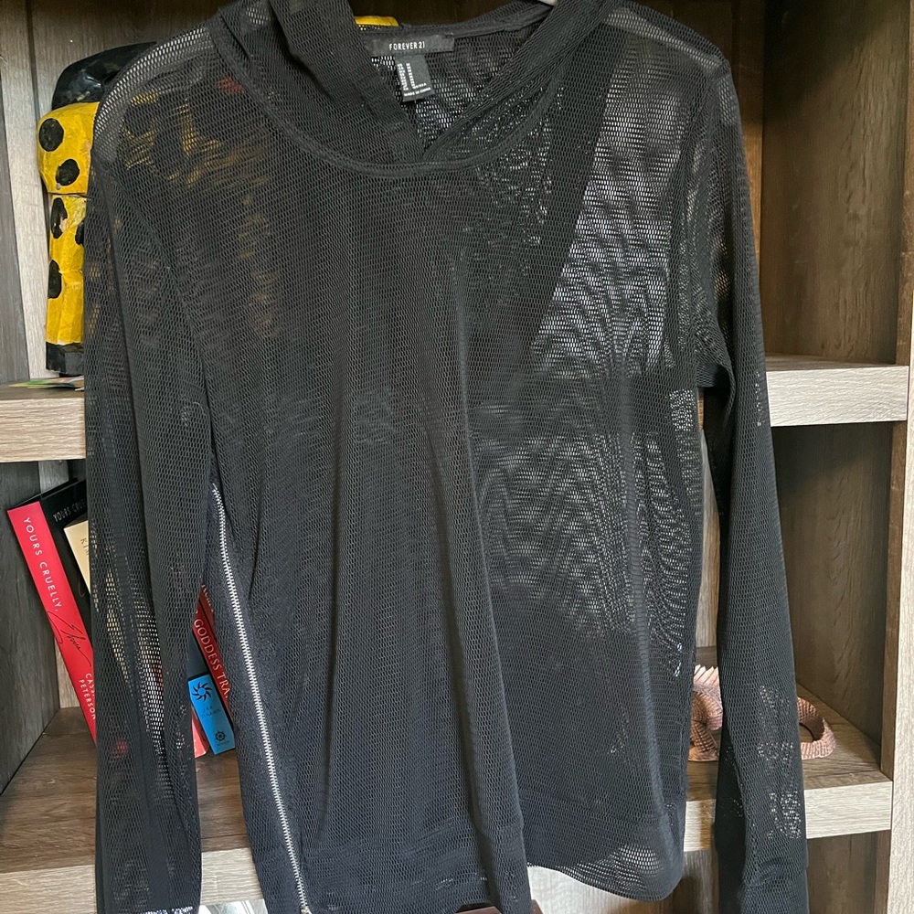 Black Mesh Pullover Hoodie